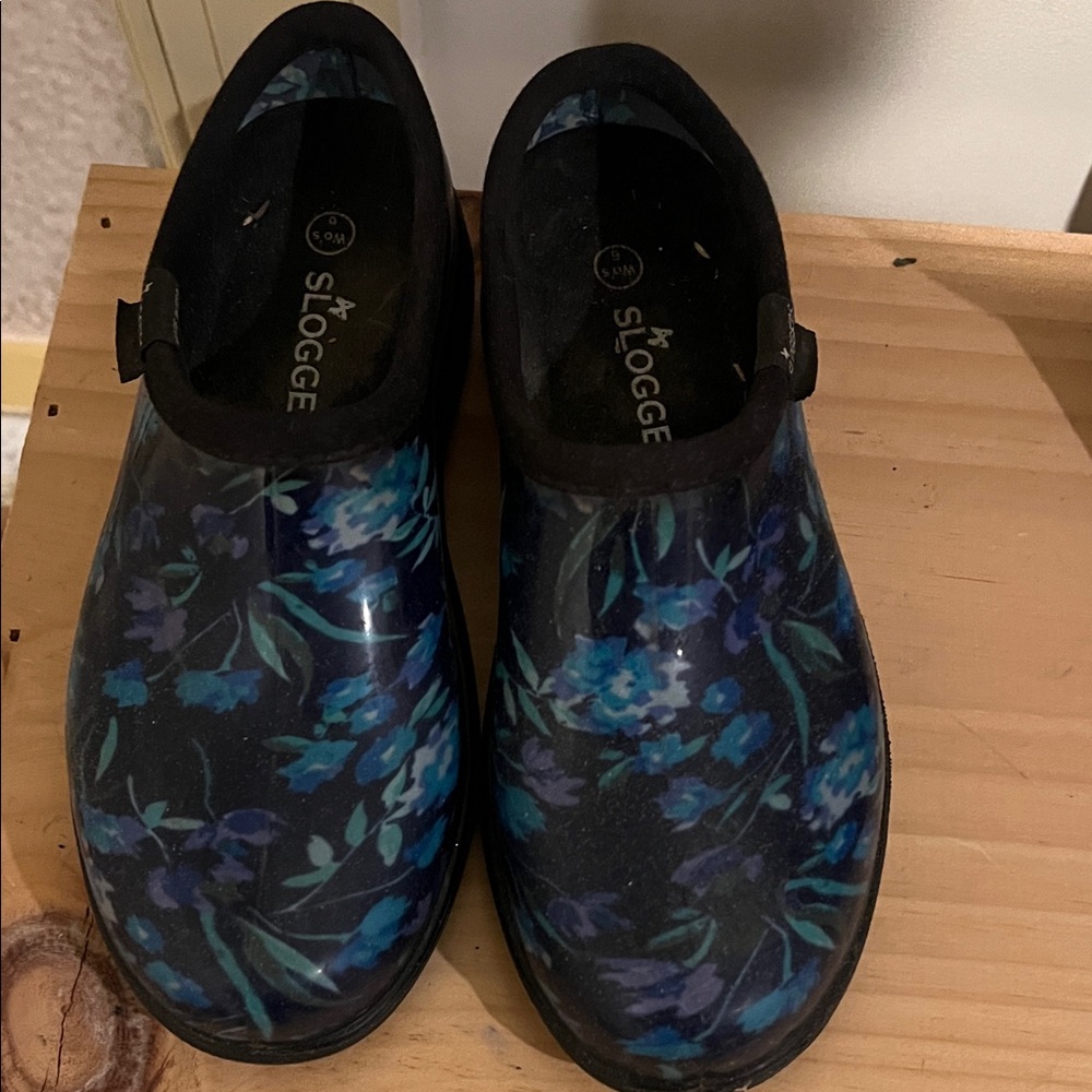 Sloggers Blue and Black Floral Clogs